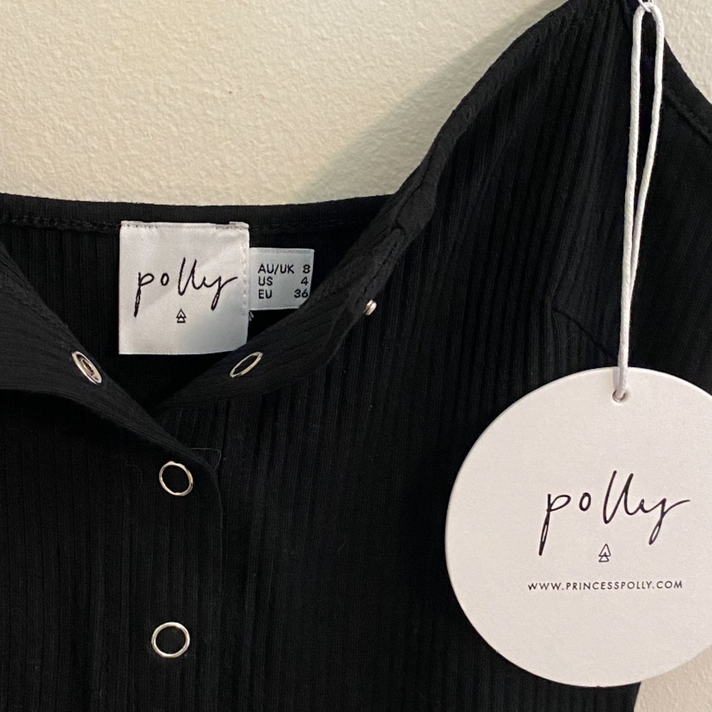 NWT Princess Polly Mini Black Snap Botton Dress - Picture 4 of 4